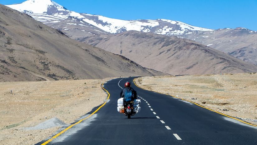 Motorcycle journey on a mountainous road
