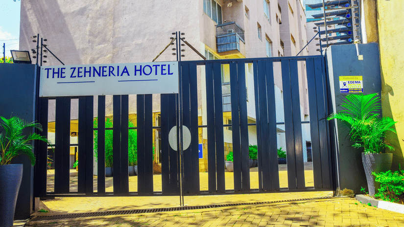 Main entrance gate and signage of The Zehneria, Nairobi
