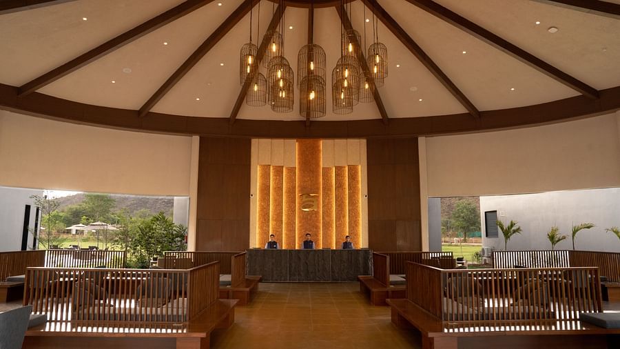 Lobby area with high ceiling and ample of seating apce at Ananta Spa and Resort, Ajabgarh
