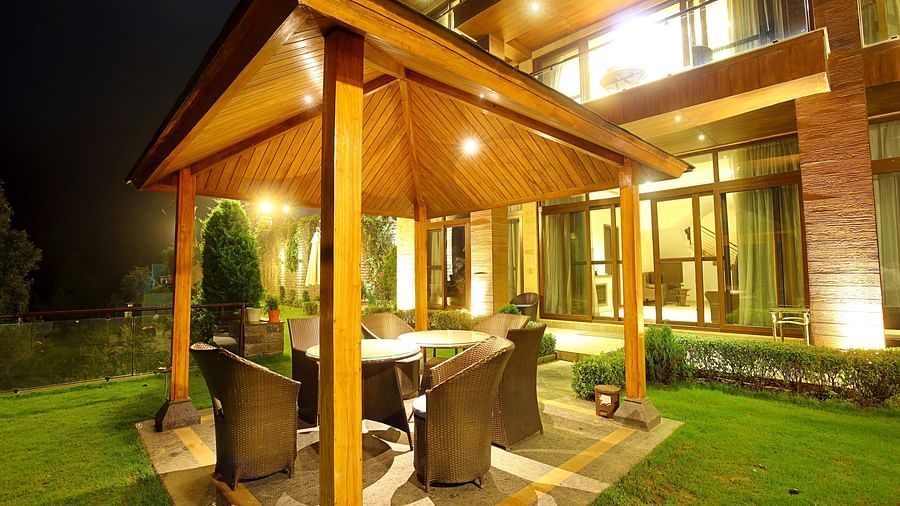 Well lit sitting area outside Aranya Himalayn Retreat  - Aranya Himalayan Retreat, Mashobra