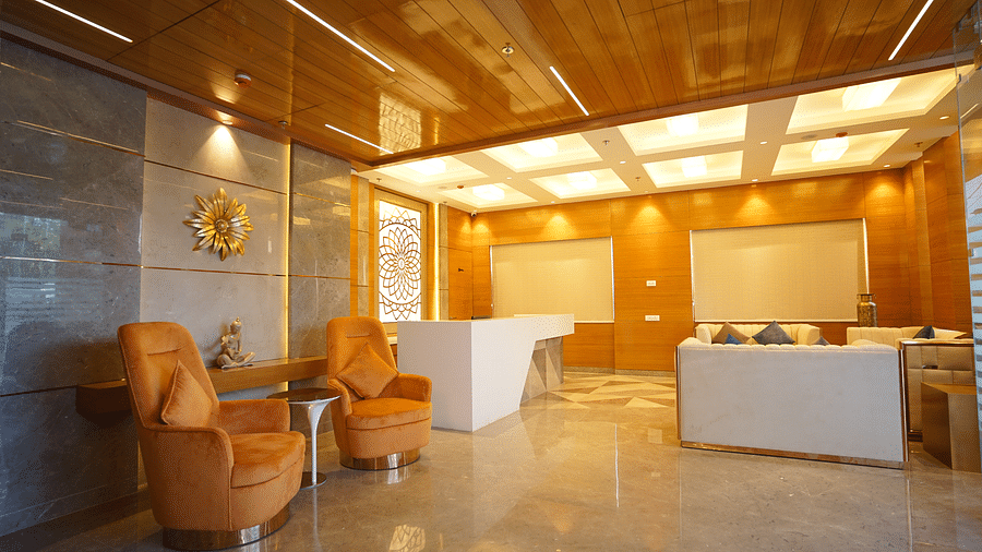 reception area at our hotel in vrindavan - best western