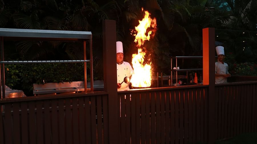 Chef flambéing