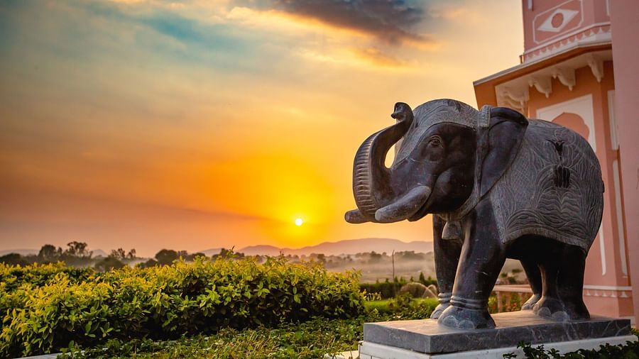 Buena Vista Luxury Garden Spa Resort - a statue of an elephant standing on a stone surface in front of the resort