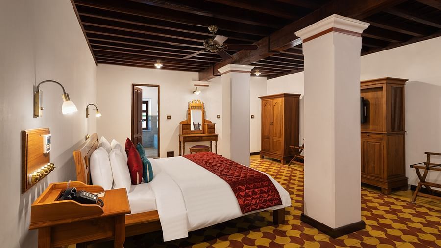 Double bed in Luxury Room at Chidambara Vilas 