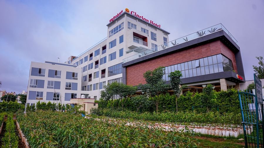 exterior facade of our hotel in Bangalore