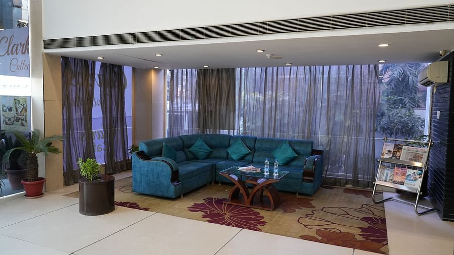 Lobby area with ample seating provided by a spacious sofa at Clarks Collection, Bhavnagar