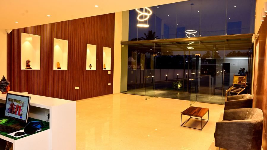 Well lit reception area at night - Clarks Inn Express, KRS Road, Mysore
