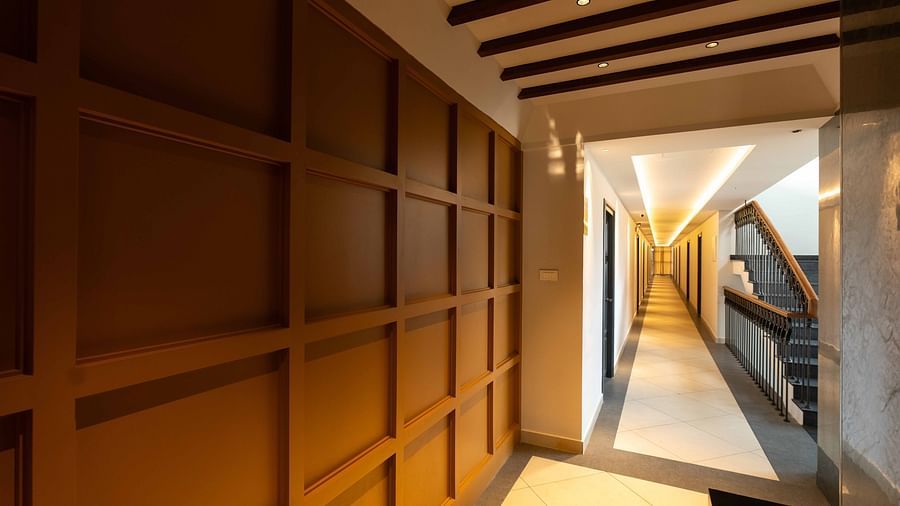 A view of the corridor leading to the stairs at our hotel - Court 11, Kochi