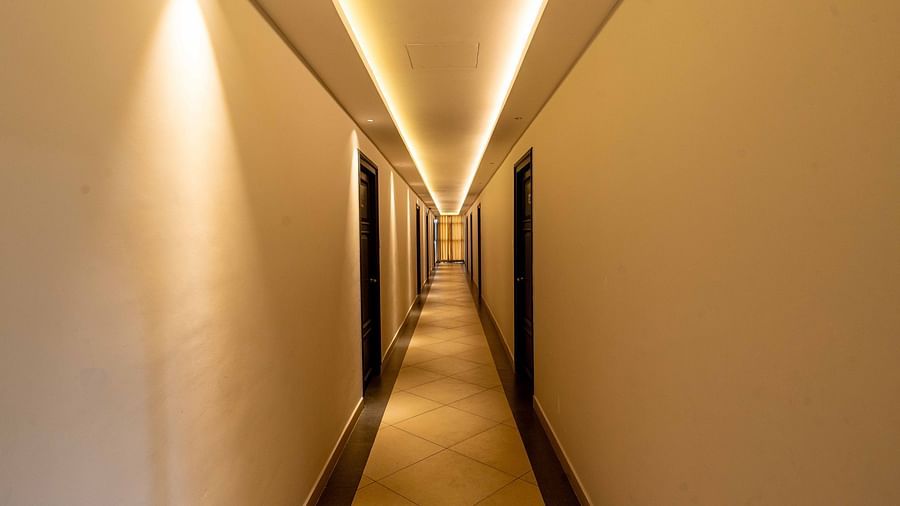 A corridor leading to rooms at our hotel - Court 11, Kochi