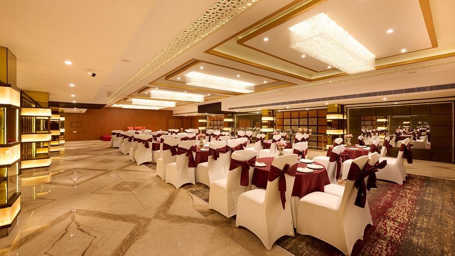 An image of the banquet at our hotel with a classroom seating arrangement