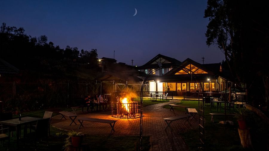 view of our resort at night