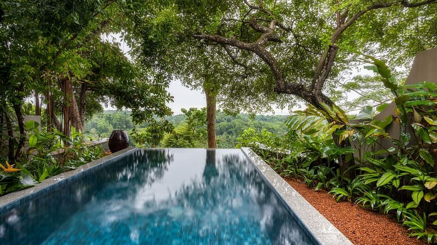  A tranquil infinity pool surrounded by dense foliage, creating a peaceful and secluded environment - Suite with Private Pool at Heavensa Villas and Suites by the Clarks, Galle