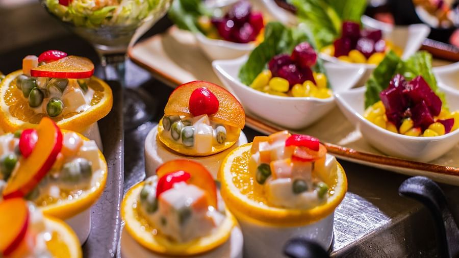 an assortment of dishes at chutney - restaurant near arossim beach in goa