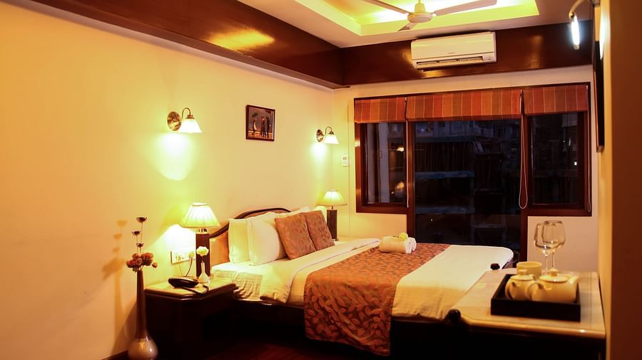 Modern hotel bedroom night view