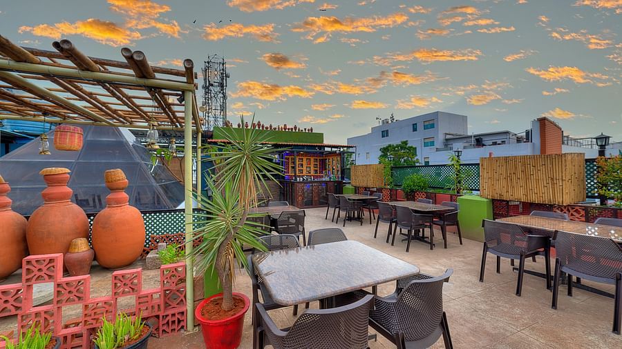 Rooftop dining  at our hotel in Whitefield