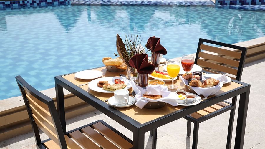 poolside breakfast at Jagira Ananta Elite