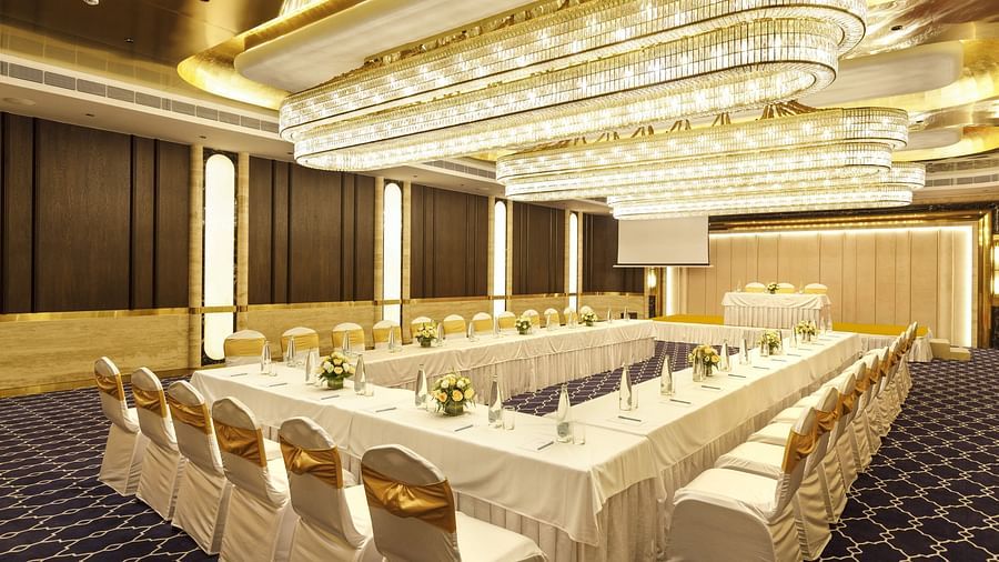 Elegantly styled with interior designs at Sapphire Banquet Hall at Jenneys Residency, Coimbatore