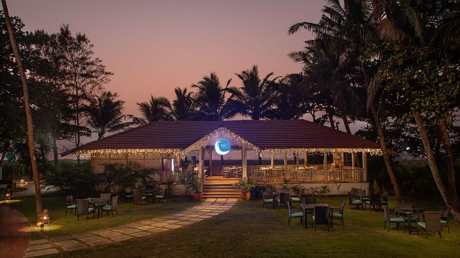 Kai, our seaside restaurant looks enchanting in the late evening sky