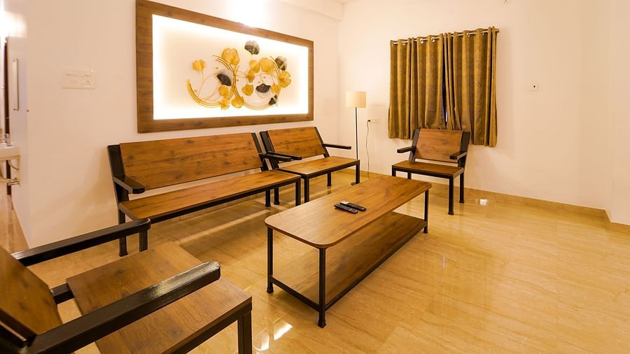 Close up shot of the seating arrangements in the living area inside Superior Villa - La Tamara Luxury, Pondicherry