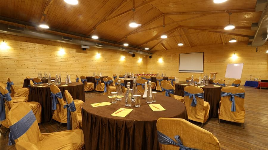 Back and side view of banquet hall at Lotus Eco Beach Resort Konark