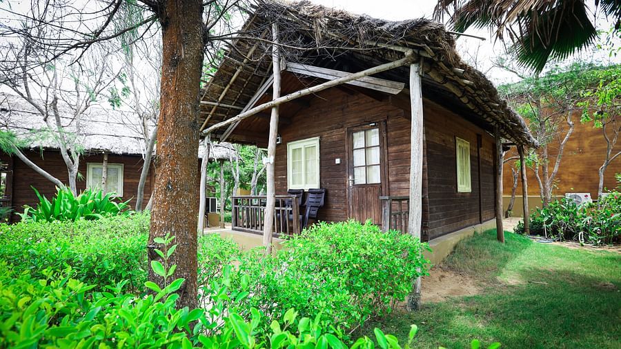 A Sea View Deluxe Cottage garden view- from left angle shot- Lotus Eco Resort Konark 
