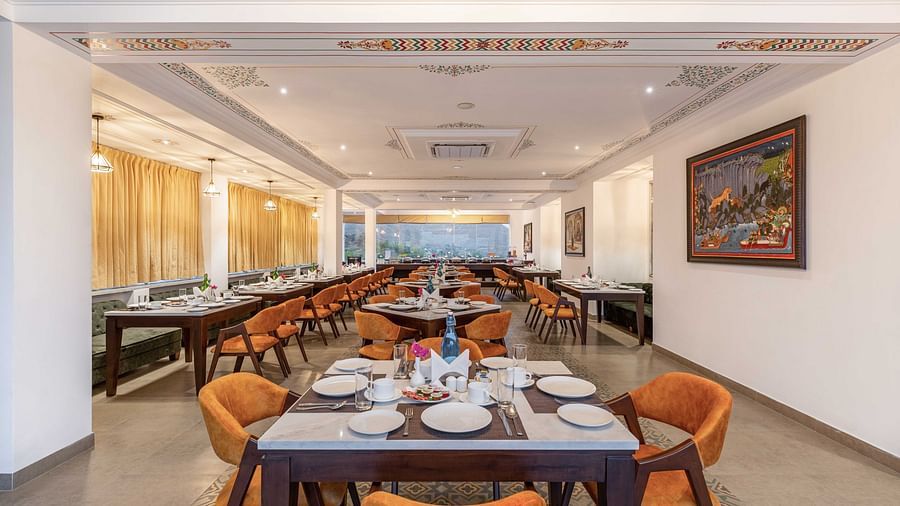 Seating arrangements inside the in-house restaurant - Maan Vilas by Stone Wood, Udaipur