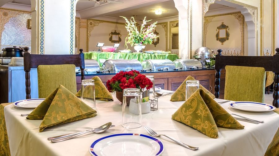 Close up image of the dining table at Hari Mahal - Mandawa Haveli, Jaipur