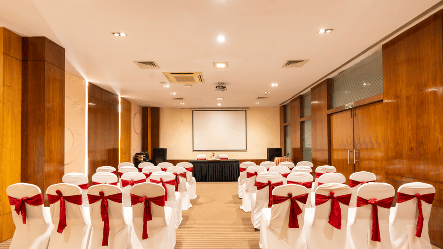 A hall with chairs, and lights set up for an event. |  MGM Mark Whitefield