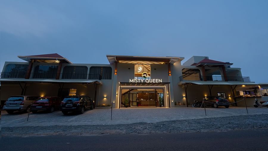 A wide angled view of the resort's exterior