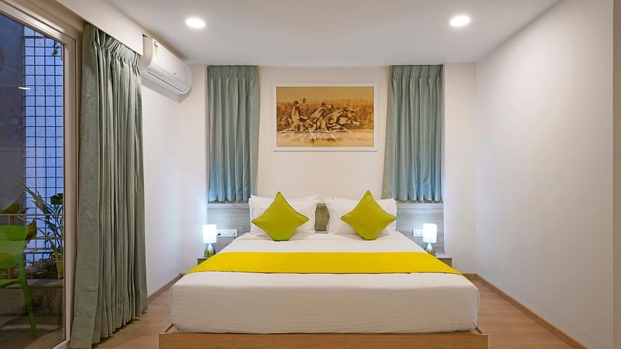 Front view of the Studio Premium Room with a cosy bed at Nest by Rivido Apart Hotel, Bannerghatta Road
