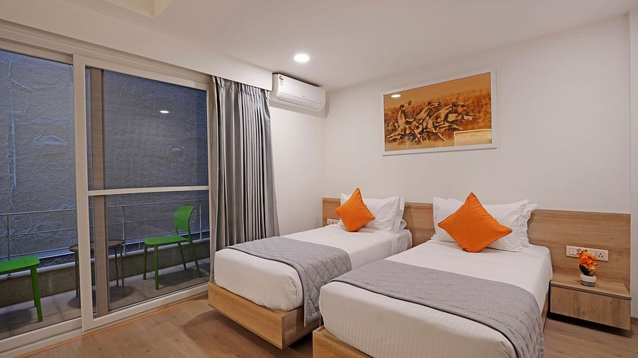 Cosy twin beds in Studio Twin Room at Nest by Rivido Apart Hotel, Bannerghatta Road
