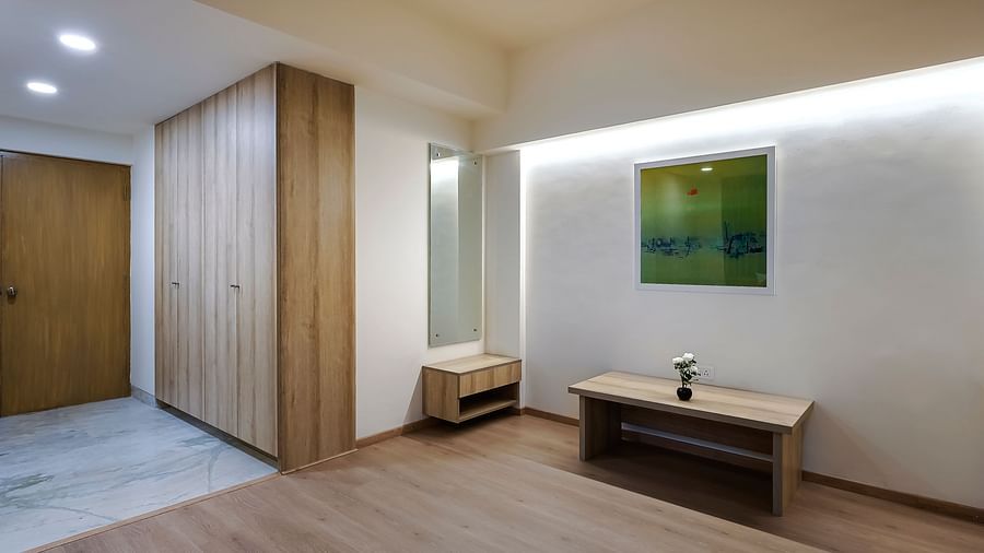 Corner wardrobe unit in Studio Twin Room at Nest by Rivido Apart Hotel, Bannerghatta Road
