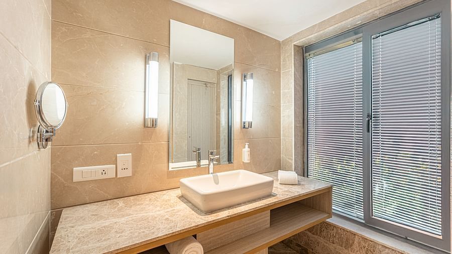 view of the vanity area with bright lights in the restroom of one of the rooms at Park Plaza, Jalandhar