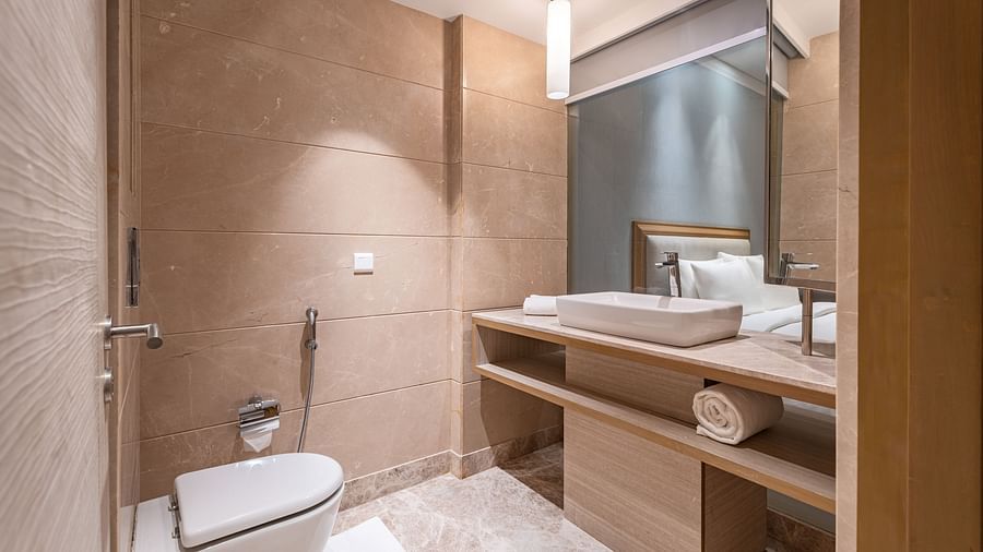 view of the vanity area and water closet in the restroom of one of the rooms at Park Plaza, Jalandhar