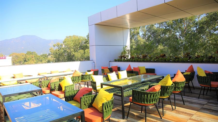 Comfotable chairs at roof top restaurant