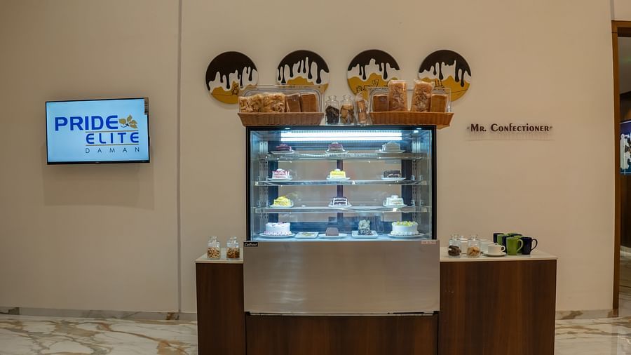 Image of a confectionery with sweet treats on display at Pride Elite Daman.