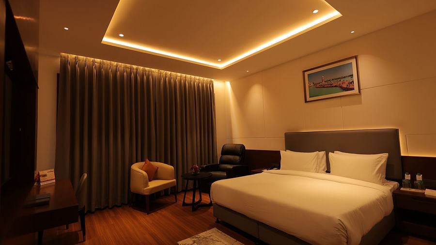 view of king size bed of Superior Room at Pride Elite, Haridwar