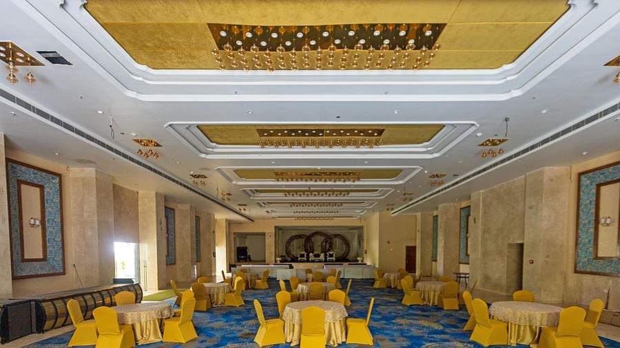 Banquet hall with seats and tables