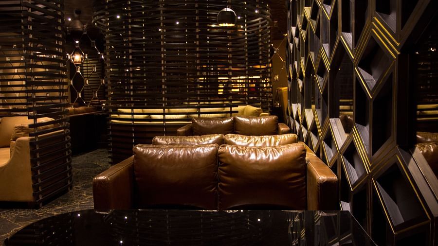 many sofas inside Lounge at Alchemy, our in-house bar in Chennai - Raj Park Hotel, Chennai