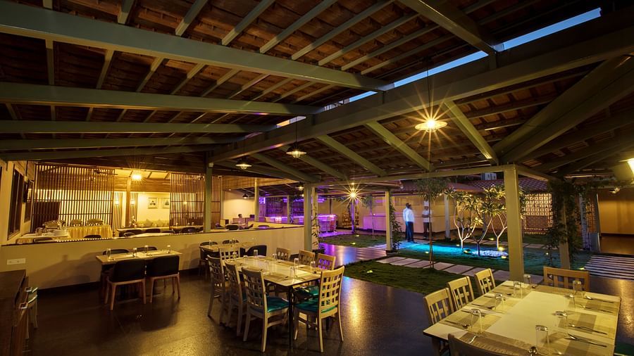 outdoor seating area at our multi-cuisine restaurant in surya city