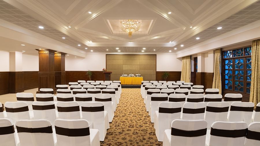Seating arrangement in a banquet hall at Sangam Hotel, Thanjavur