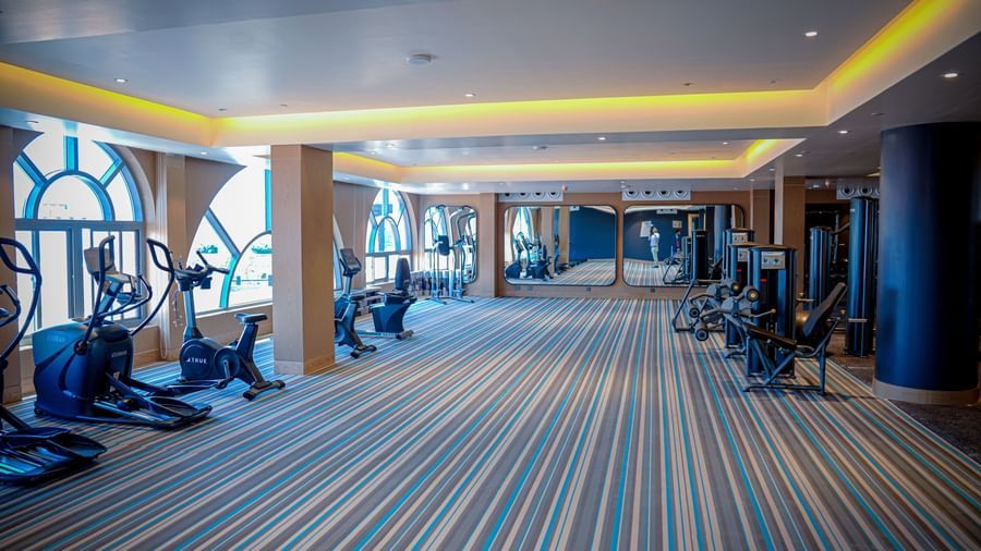 The fitness centre at a hotel in Hargeisa featuring cardio and weight training equipment - Serene Sarovar Premiere Hargeisa
