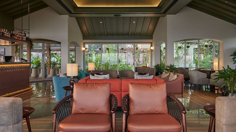 an image of bar area with fancy seating arrangements surrounded by plants at The Dukes Retreat