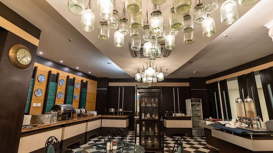 An image of a classic banquet hall with huge chandeliers - The Lindsay