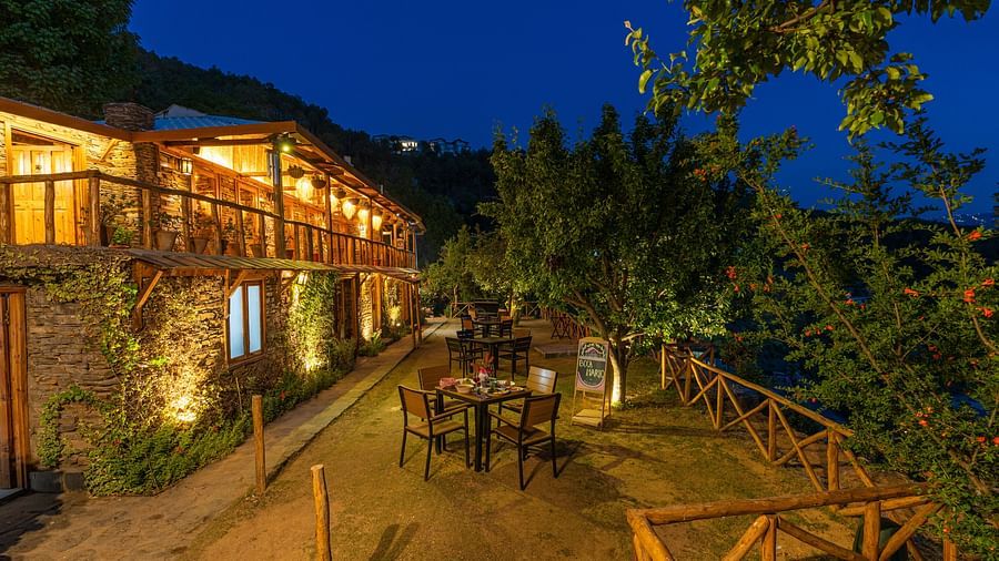  The outdoor seating arrangement of our restaurant seen during night time - The Manor Luxury Hotel, Shimla