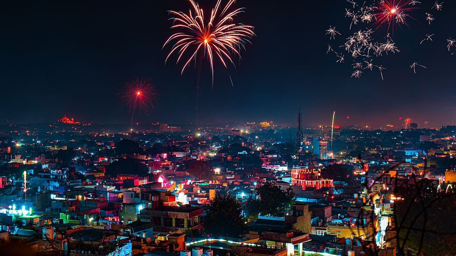 Fireworks above the city