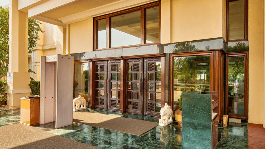 The Ummed Ahmedabad hotel exterior view with landscaped surroundings