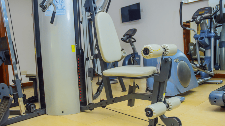Strength training equipment inside the fitness centre at The Zehneria, Nairobi