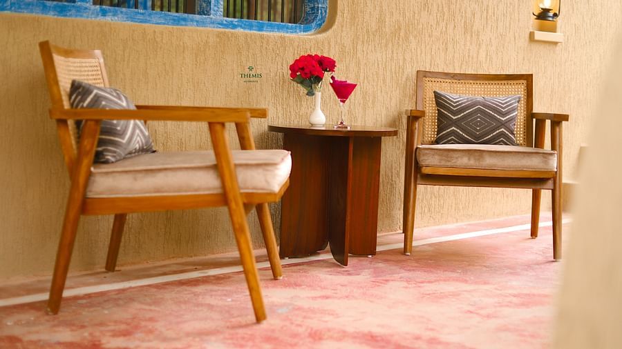 a close up shot of the chairs at Themis Mudhouse - A Nature's Retreat Resort & Wellness