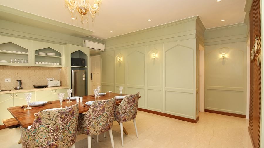 interiors of dining area in rooms at theory9 bandra
